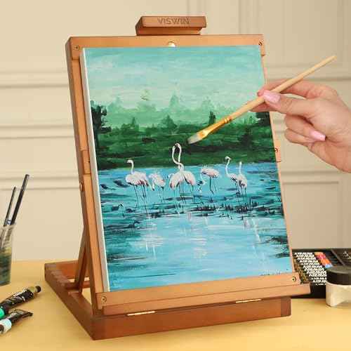 VISWIN Heavy-Duty Table Top Easel for Painting, Adjustable Beech Wood Tabletop Easel, Hold Canvas up to 23¡±, Portable Art Desktop Easel Stand for Adults, Artists, Beginners ? Walnut