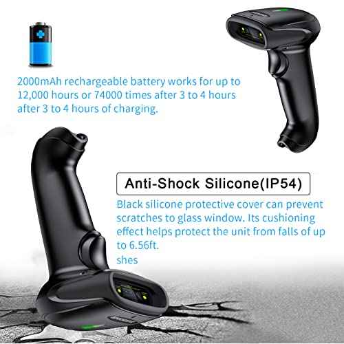 Symcode Wireless Barcode Scanner Versatile 2-in-1 (2.4Ghz Wireless+USB 2.0 Wired) Handheld Automatic 1D Laser Barcode Scanner 328 Feet Transmission Distance Rechargeable 1D Laser Bar Code Scanner