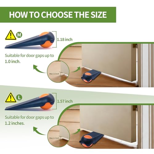 2 Pack 5-Inch Black and Orange Bottom Door Stoppers - Heavy Duty Rubber