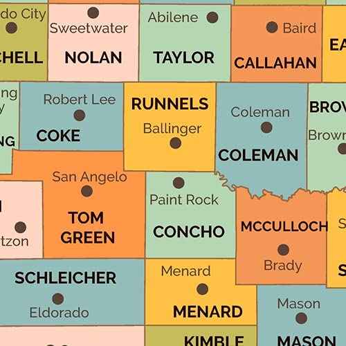 Texas Counties Map - Large - 48" x 43.5" Paper