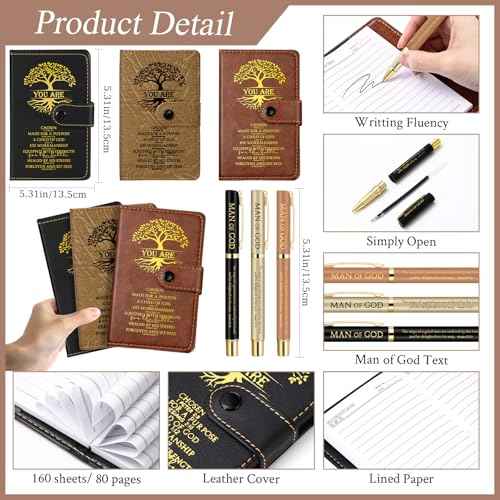 Thenshop 24 Set Christian Gifts Bulk Leather Prayer Journal Church Pastor Man of God Clergy Appreciation Gift Religious Notebook with Bible Verse Pen for Men Women Bible Study Groups (Black Brown)