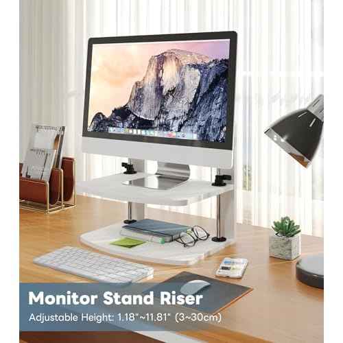 15.6 14 13.3 Inch Laptop Computer Monitor Stand Riser for Reduced Neck Strain, Adjustable Height Desk Shelf Organizer Monitor Riser Stand for PC Monitor Laptop - Withe - Wood Grain, MR01-L
