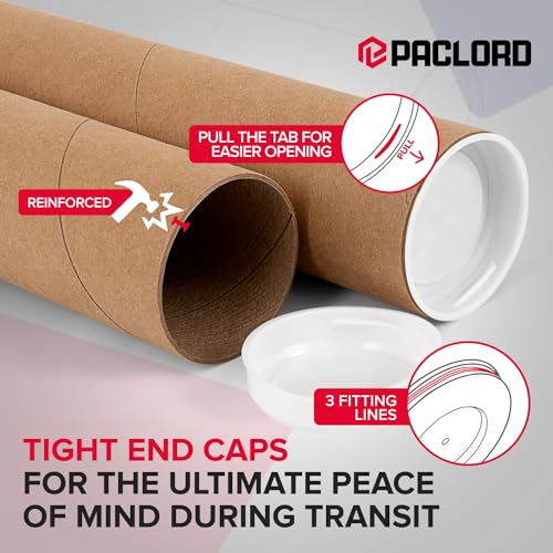 Paclord Pack of 4 2x20 Inch Reinforced Kraft Mailing Tubes with Caps – Made in USA
