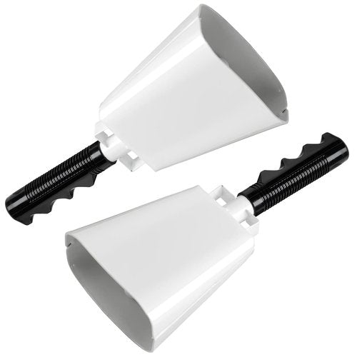 BLUE PANDA 2 Pack Cow Bells - Cowbells for Sporting Events - Percussion Noise Makers with Handle for Football Games, Stadiums (White Cowbell) 9.5-inch Cow Bell