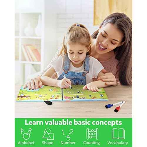 Coogam Magic Writing Practice for Preschool with Color Pattern, Learn to Write Workbook for Kids Age 3-12 Toys, Reusable Alphabet Numbers Tracing Book Learning Activities