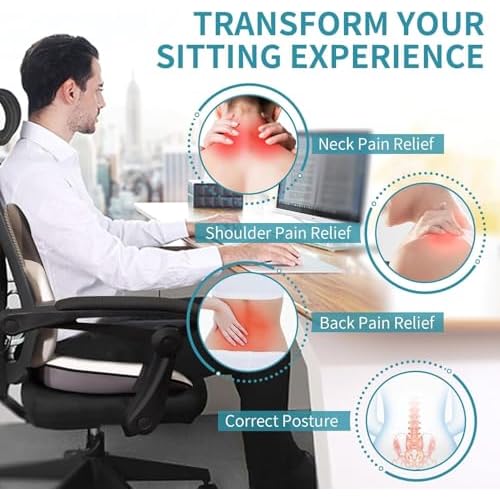 FLORICH Seat Cushion and Lumbar Support Pillow for Office Chair Car Neck Headrest Pillow 100% Memory Foam Seat Pads Pressure Relief Back Cushion and Carseat Pads(Grey)