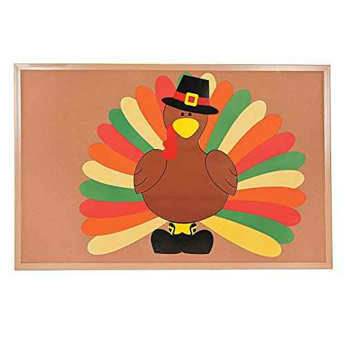 Fun Express DIY Turkey Bulletin Board Set - 26 Piece Thanksgiving Classroom Decorations for Fall - 3 Feet Tall Interactive Display with Customizable Feathers | Perfect for Preschool
