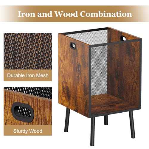 8.5 Gallon Retro Wooden Trash Can with Metal Mesh ? Large Wastebasket with Handles & Legs | Under Desk Trash Can for Office or Home | Breathable Garbage Can | Stylish Office Waste Basket