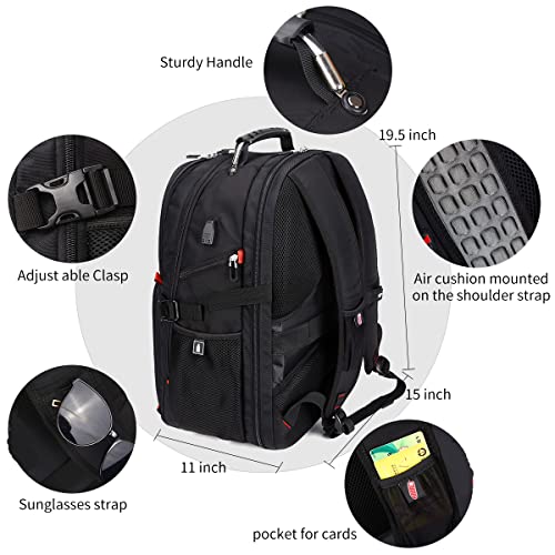 Extra Large Travel Laptop Backpack for Men - SHRRADOO Black 50L Capacity