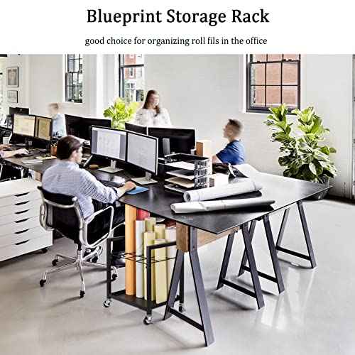 Blueprint Storage Rack Blueprint Holder Metal Blueprint Storage Cart with Wheels 12 Slots Roll File Holder for Home Office School to Storage Blueprint Poster Architectural (Black 12 Slots)