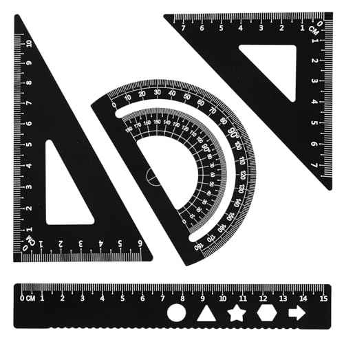 4 Pcs Triangular Ruler Set Metal Geometry Set Aluminum Alloy Ruler Math Drafting Rulers Kit- Aluminum Triangle Rulers Geometric Protractor for School Student Teacher Architects Engineers