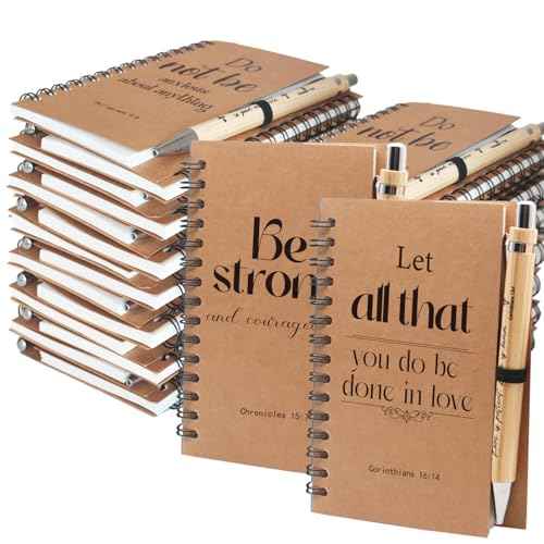 60Pcs Christian Gifts Prayer Journal, 30 Bulk Spiral Notebooks with 30 Bible Pens for Christian Women Men, Easter Gifts Church Supplies for Sermon Notes, Pocket Bible Journal Notebooks