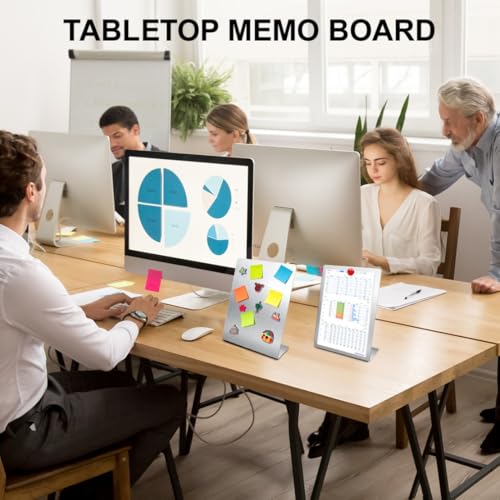 2 Pack Magnetic Bulletin Boards with Stand - Metal Memo & Menu Display, Stainless Steel, 8 x 6 Inches
