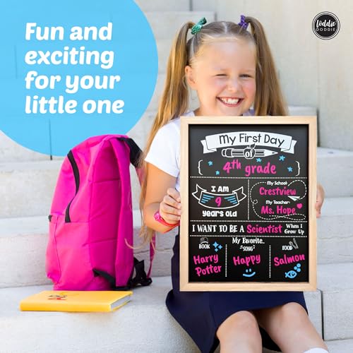 Loddie Doddie Double Sided Chalkboard Sign for First & Last Day of School, Light Wood