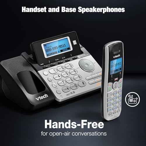 VTech DS6151-2 2 Handset 2-Line Cordless Phone System for Home or Small Business with Digital Answering System & Mailbox on Each line, Silver
