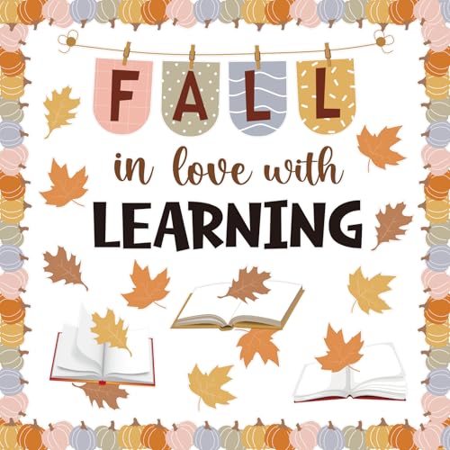 Orange 43pcs Fall Classroom Bulletin Board Decorations Set Autumn Boho with Maple Leaves Pumpkin
