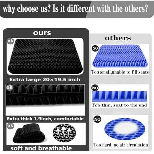Plus Size Gel Seat Cushion for Long Sitting, Extra Large and Thick, Seat Cushion for Back, Sciatica, Hip, Tailbone Pain Relief, Used for The Office, Wheelchair, Car, Truck, Recliner, Stadium. (Black)