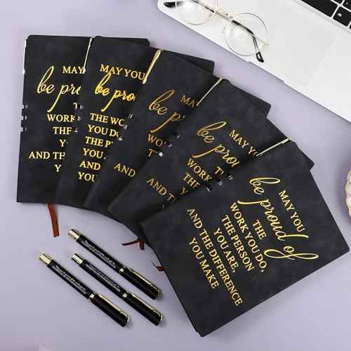 Kosiz 20 Pcs Christmas Employees Appreciation Gifts Bulk Inspirational A5 Leather Notebooks Journal with Motivational Ballpoint Pen for Coworker Team Staff Volunteer Teacher Nurse Gifts (Black)
