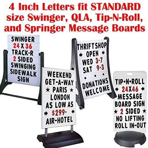 Replacement Letters for White Message Board Sidewalk Signs with 4 Inch Tracks, 3 of Each Letter A to Z, Black on White Background