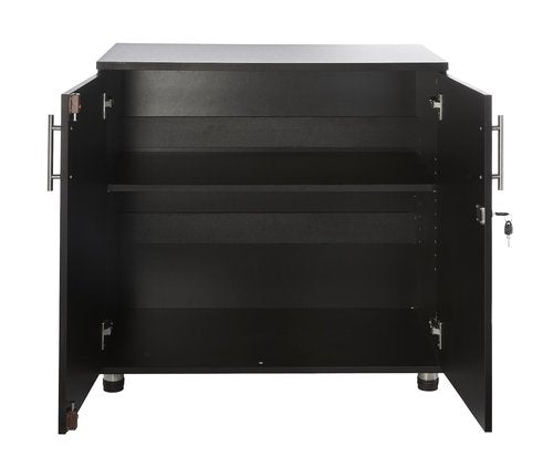 MMT Furniture Designs Ltd Black Storage Cabinet Cupboard Desk Height 2 Door Bookcase with Lock 75cm Tall Desktop Extension Height