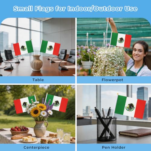 Mexico Flag on Stick 12 Pack | Small Handheld Mexican Flags for Celebrations