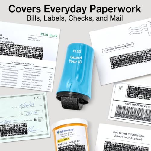 PLUS Guard Your ID 3-Pack Mail Redaction Roller Stamps - Turquoise Green White Variation