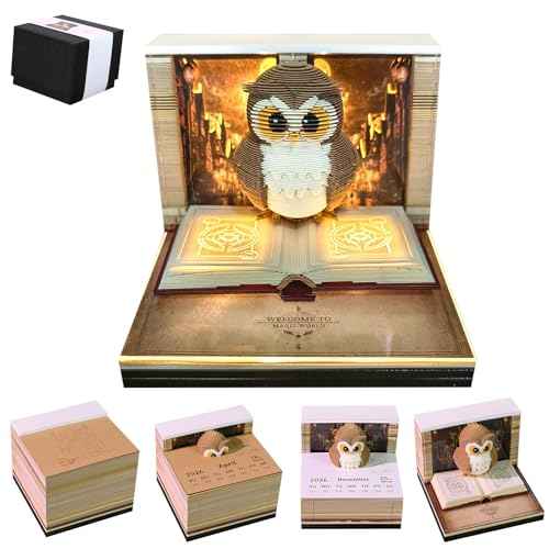 3D Calendar 2026, Desk Time Piece Calendar 2026,Tear-Away 3D Paper Art Notepad w LED Lights,Creative 3D Memo Artsy Pad Calendars, DIY Paper Carving Gift (K)