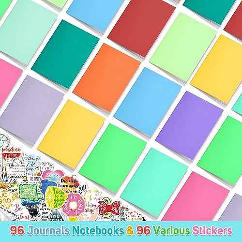 Small Notebook Gifts for Kids: 96 Pack Journals with 96 Motivational Stickers, 60 Page Lined Journals for Writing, Pocket Notebook for Kids Party Favors, Student Gifts, Stocking Stuffers, Mini Journals Bulk