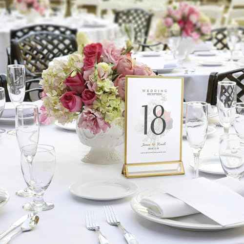 Smarpau Gold Acrylic Sign Holder 5x7, Double-Sided Display Stand, Clear Picture Frames/Flyer Holder/Menu Holder/Table Number for Wedding, Home, Offices(16Pcs)