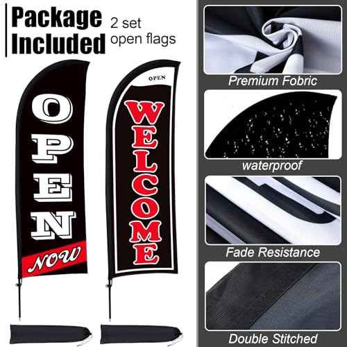 Buryeah 2 Sets Now Open Flag Banner for Business Advertising 7 ft Feather Flag Sign with Flagpole Ground Stake Portable Bag(Black)