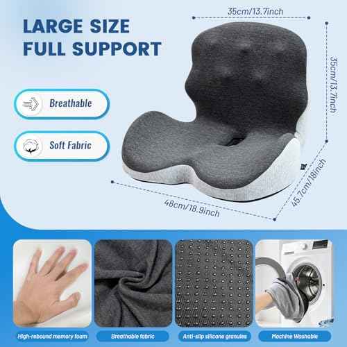 Seat Cushion - Memory Foam Cushion for Office Chair, Lumbar Support Pillow One Piece, for Sciatica & Tailbone Pressure Relief Coccyx Pad for Long Sitting Office Chair, Wheelchair, Home, Office