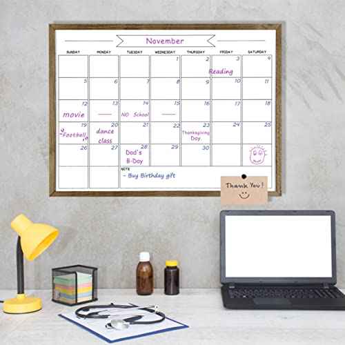 TORASO Dry Erase Monthly Calendar Whiteboard, Magnetic White Board for Wall, Office/School/Home, Solid Wood Frame Hanging Board for Decoration/Kitchen Grocery List£¬17.7"x 23.6"(YL-RB-4560-B)