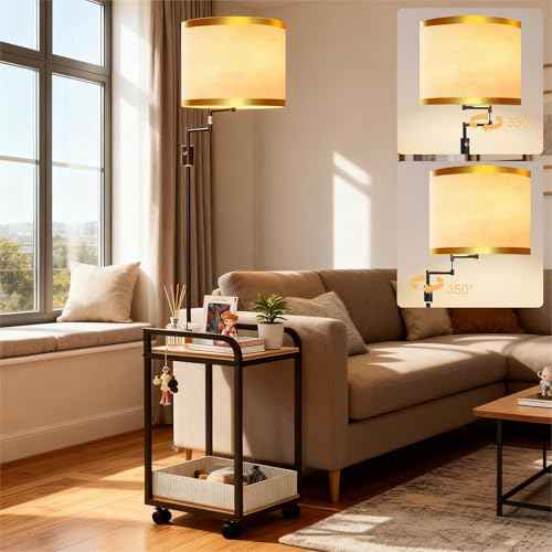 Lightdot 63IN Floor Lamps with Storage Table&Basket, Modern Standing Tall Lamps with Adjustable Fabric Lampshade and Movable&Fixed Casters, Coner End Table Lamp for Living Room/Bedroom/Office-Black