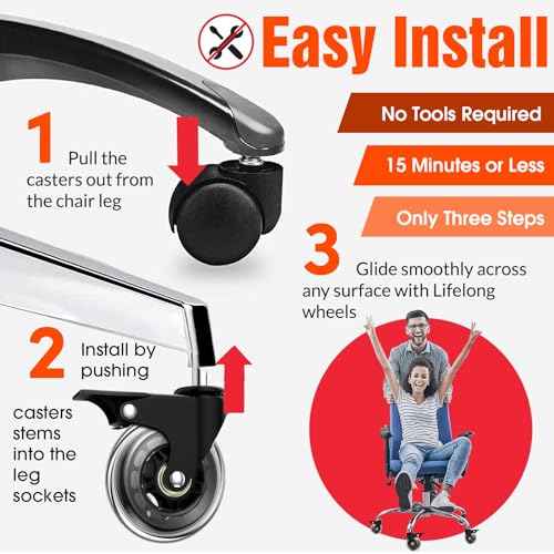 Office Chair Casters with Brake, 3 Inch Universal Casters,Suitable for Carpet and Hardwood Floors, Universal Fits Most Chairs