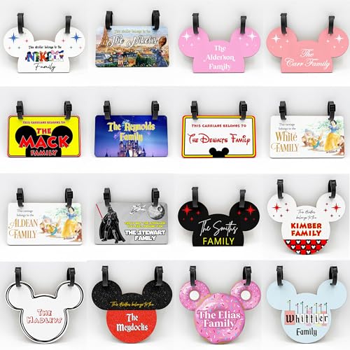 Personalized Stroller Name Tag, Mouse Ears Sign, Family Stroller License Plate Sign for Theme Parks, Amusement Park Family Sign (Style 11)