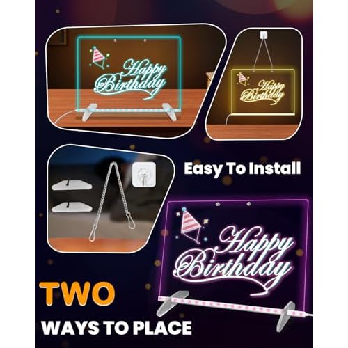 LED Note Board with 7 Colors - 13.8"x10" Acrylic Dry Erase Board with Light, 4 Modes Led Drawing Writing Board for Kids with 7 Marker Pen, Light up Message Board with Stand, Glow Rewritable Memo Board