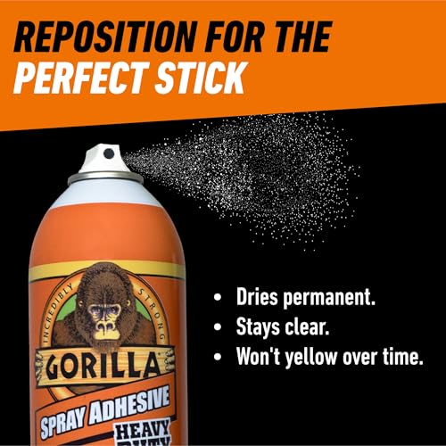 Gorilla Heavy Duty Spray Adhesive 14 Oz - Multi-Purpose Repositionable Clear Glue