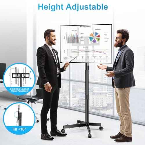 Rolling TV Stand for 23-60 Inch LCD LED Flat Curved Panel Screens TVs, Height Adjustable Mobile TV Stand with Locking Wheels up to 55lbs, Tilting Smart TV Cart Max VESA 400x400mm