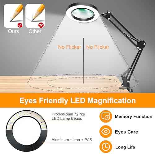 10X Magnifying Glass with Light and Stand, 2-in-1 LED Magnifier Desk Lamp, 3 Color Modes 10 Level Dimmable, Hands-Free Lighted Magnifier for Craft Repair Nail Reading Close Works (Black, Base)