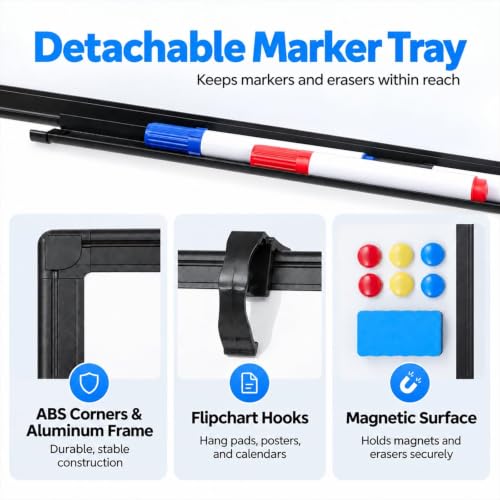 Black Magnetic Whiteboard Easel with Adjustable Tripod Stand, 28"W x 65.4"H