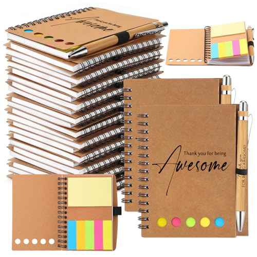 Chuangdi 20 Sets Christmas Employee Appreciation Gift Bulk Thanksgiving Inspirational Spiral Notebook with Sticky Note Motivational Pen for Women Staff Coworker Nurse Teacher Holiday (Kraft)
