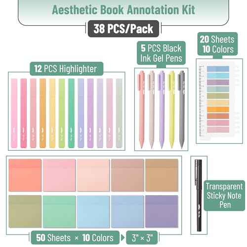 Mr. Pen- Aesthetic Book Annotation Kit, 38 pcs, Aesthetic Highlighters and Gel Pens, Transparent Sticky Notes, Transparent Sticky Tabs for Books, No Bleed Highlighters for Bible Pages No Bleed