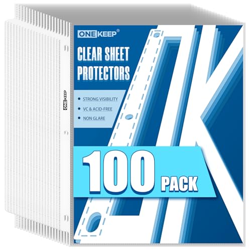 Clear 100 Pack Top Loading Sheet Protectors with Reinforced Edges - 3-Hole Pages, PVC-Free, Office & Document Protection