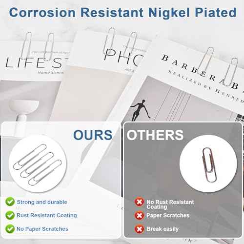 Large Paper Clips Non-Skid, 2 Inch Jumbo PaperClips, 300 Pcs Metal Paper Clips Large,Paperclips Non-Skid Clips for Office&School Supplies.