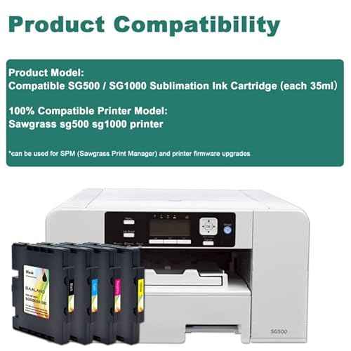 Compatible Sawgrass SG500 Sublimation Ink Replacement for Sawgrass SG500 SG1000 Sublimation Printer Ink, High Capacity, Upgraded Chip, No AB Serial Number (SG500/SG1000 BK/C/M/Y 4-Pack)