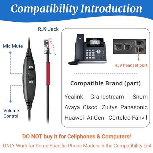 Callez Yealink Phone Headset with Quick Disconnect Cable, RJ9 Office Telephone Headset with Mic Noise Cancelling Compatible with Yealink T20P T21P T42S T46S T48S T54W Avaya 9608 9611 Grandstream Snom