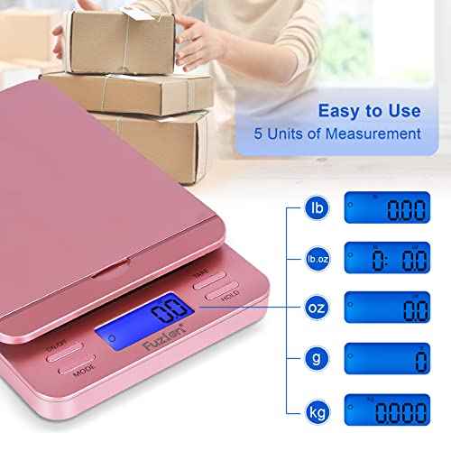 Fuzion Shipping Scale, Digital Postage Scale for Packages 86 lb/0.1oz with Hold and Tare, Postal Scale with Flip Holder, Package Scale for Small Business, Battery & AC Adapter, Rose Gold
