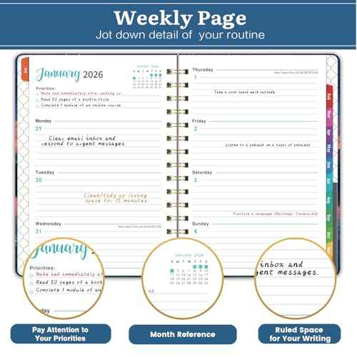2026 Planner - Planner 2026 Weekly and Monthly, January 2026 - December 2026, 6.5" x 8.5", 2026 Planner Weekly and Monthly with Colorful Tabs, Back Pocket + Thick Paper