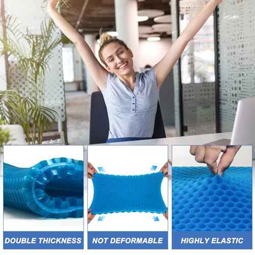 Gel Seat Cushion for Long Sitting - 18.5" x 17" x 1.4" (Large£¦Soft) Gel Cushion for People Over 100 lbs, Pressure Relief Cushions for Office Chair, Egg Cushions for Wheelchair, Seat Pad for Car