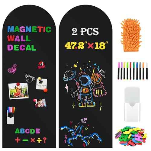 2 Pcs Magnetic Chalkboard for Wall, 47.2" x 18" Magnetic Arch Wall Decal Self Adhesive Blackboard Wallpaper Peel and Stick Chalk Board Wall Decal Roll for Home Playroom Classroom